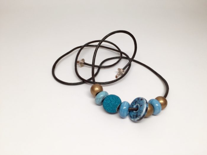 Leather Hair Tie Turquoise Brass - Image 6