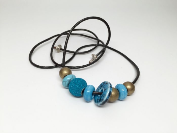 Leather Hair Tie Turquoise Brass - Image 5