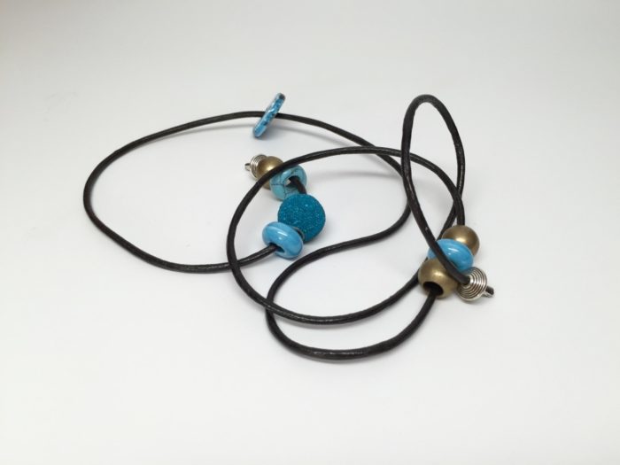 Leather Hair Tie Turquoise Brass - Image 3