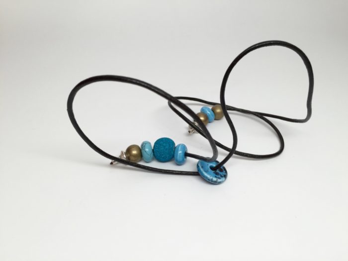 Leather Hair Tie Turquoise Brass - Image 2